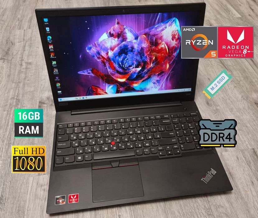 Мощний Ryzen+Vega 8/SSD/FullHD/Type-C/ноутбук для роботи/великий з ссд