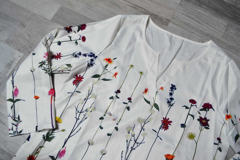 Kremowa koszula w kwiaty vintage XXL