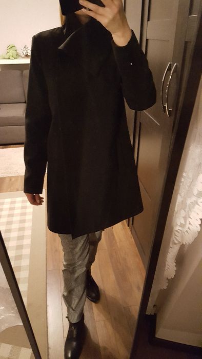 Ciążowy elegancki czarny płaszcz do kolan r. S/M PRETTY GIRL METURA