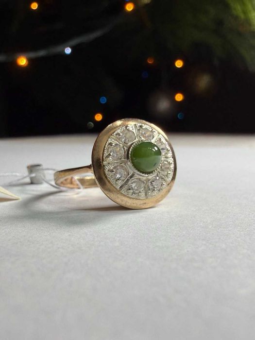 Нова срібна вінтажна кабучка кольцо серебро нефрит хризопраз 925 проба