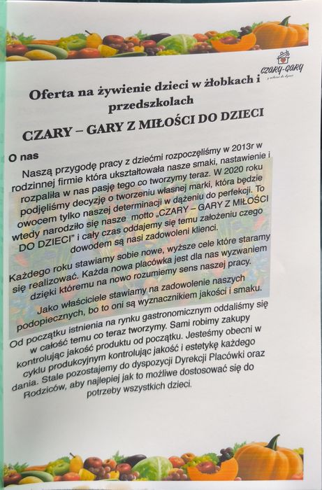 Oferta na żywienie dzieci w żłobkach i przedszkolach