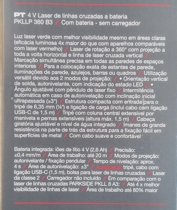 Laser linhas cruzadas 360° Parkside Performance 4V