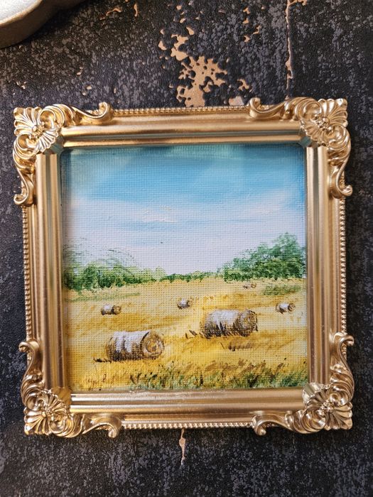 Obraz pejzaż polskie pola w złotej ramie