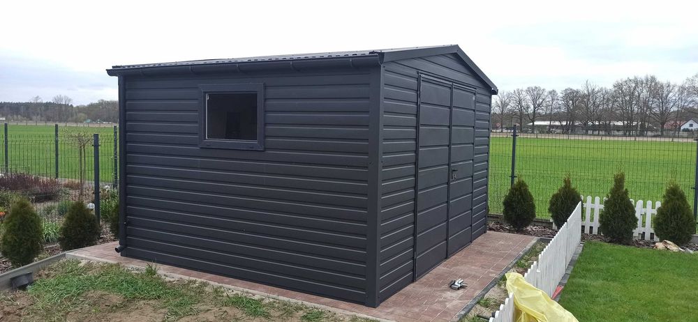 Domek Narzędziowy 4x3m Ciemny Grafit MAT Dach dwuspadowy, brama, okno PRODUCENT