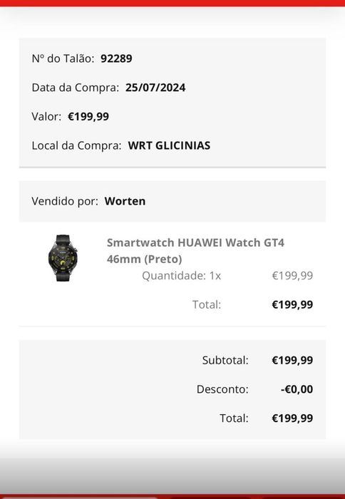 Smartwatch de homem  Huawei Watch Gt4 46mm óptimo estado