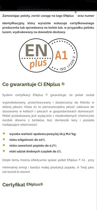 Pellet drzewny certyfikowany A1