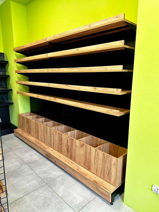 Торгові стелажі. Касові бокси. Прилавки. Торгове обладнання. Вітрини