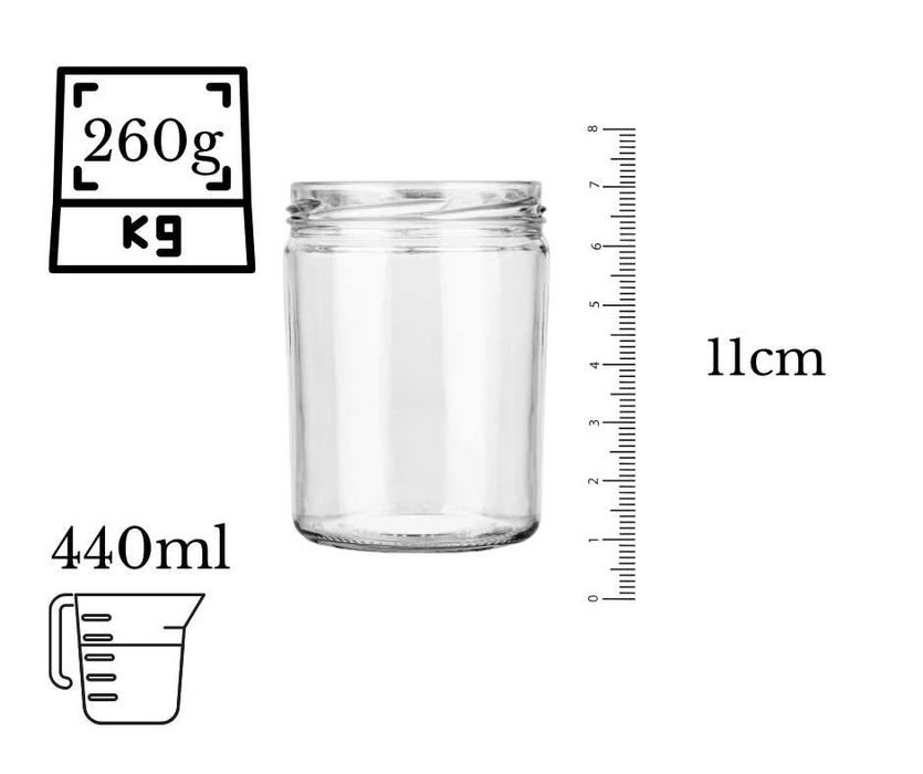 8szt. Słoik 440ML + Złote zakrętki 82/6