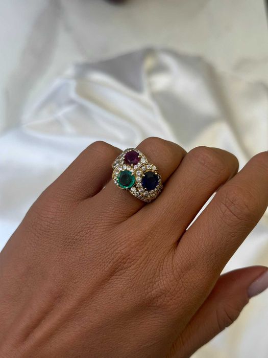 Pierścionek rubin szafir szmaragd diamenty 1.00 CT