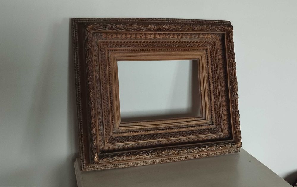 Moldura antiga madeira maciça sem vidro para quadro