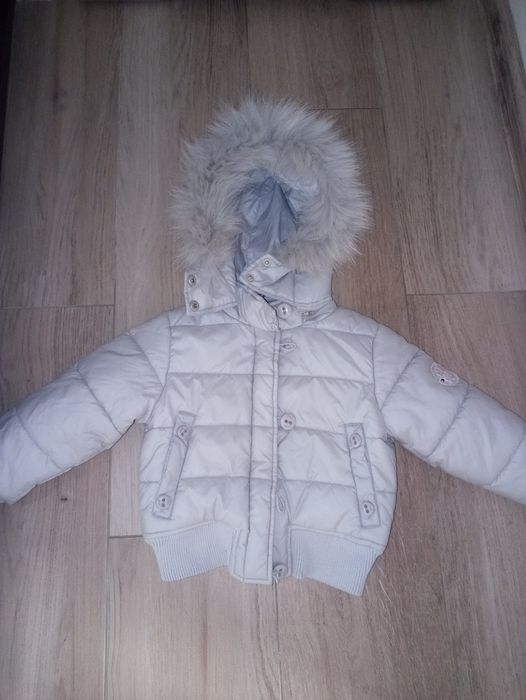 Kurtka wiosenna ciepła z kapturem z puszkiem roz 80