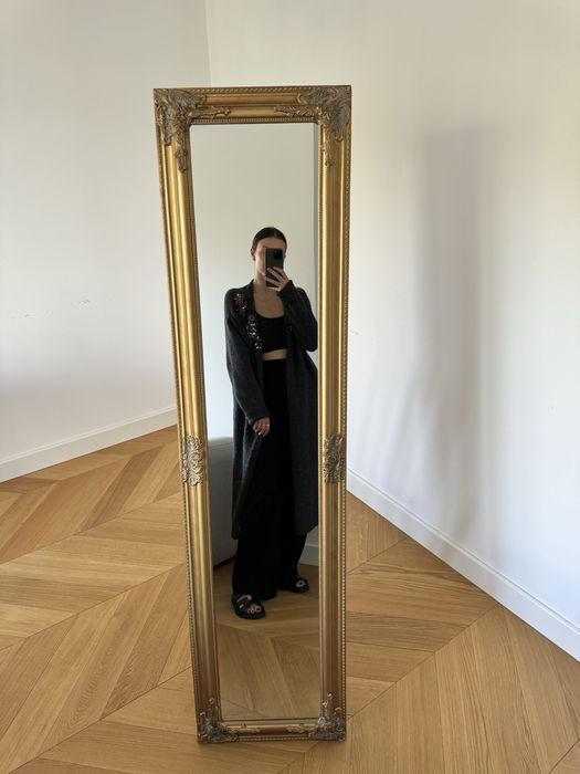 Zara Knit szary kardigan maxi długi L 40 sweter zimowy wełniany