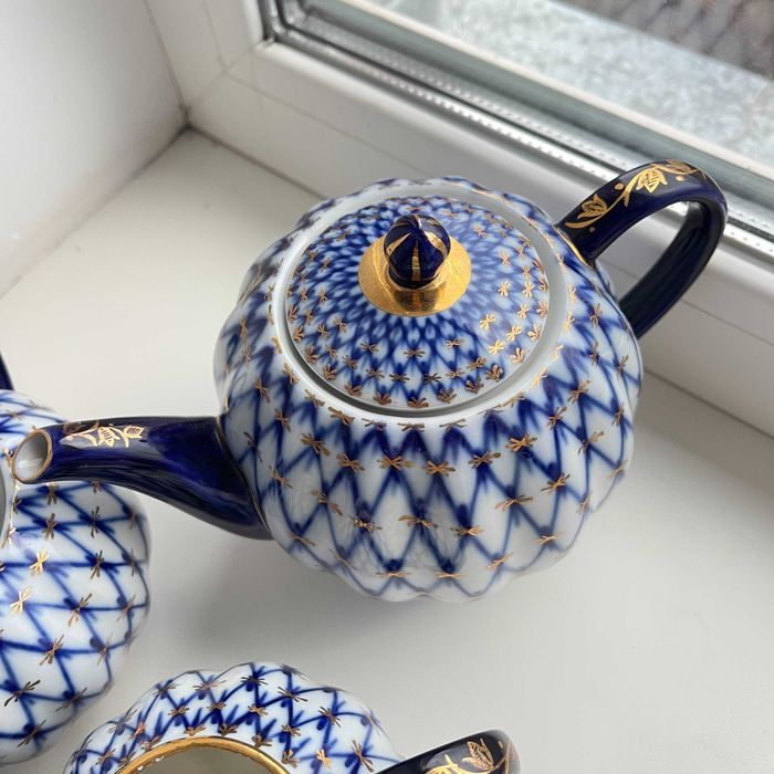 Чайный сервіз Тюльпан кобальтов сетка Ленінградского фарфорового завод