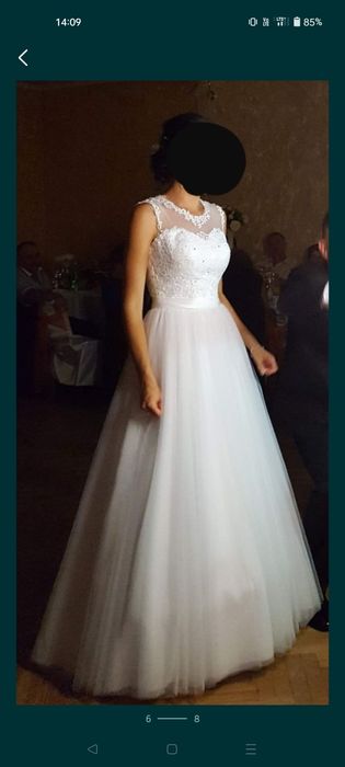 Suknia ślubna biała 36-38 koronka tiul na halce z kołem