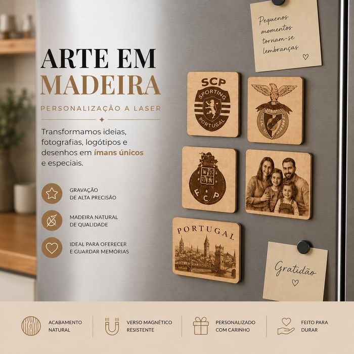 Ímanes de Madeira Personalizados - Gravação a Laser (Prenda Original)