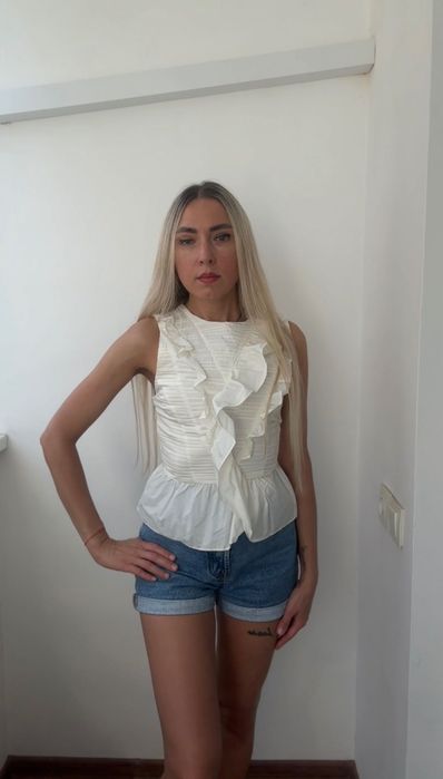 Топ Zara драпірований з воланами XS