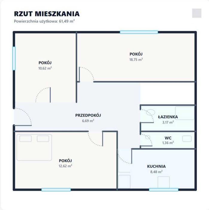REZERWACJA!!! Bezpośrednio! Jasne 3-pokojowe mieszkanie (61,7 m2) w centrum Iławy + możliwość garażu!