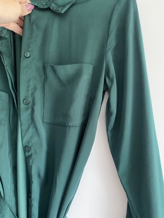 H&M ciemnozielona Koszula tunika długa pasek 38 M