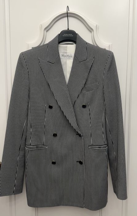 MAX MARA piękna marynarka ze spodniami w prążek, granatowy