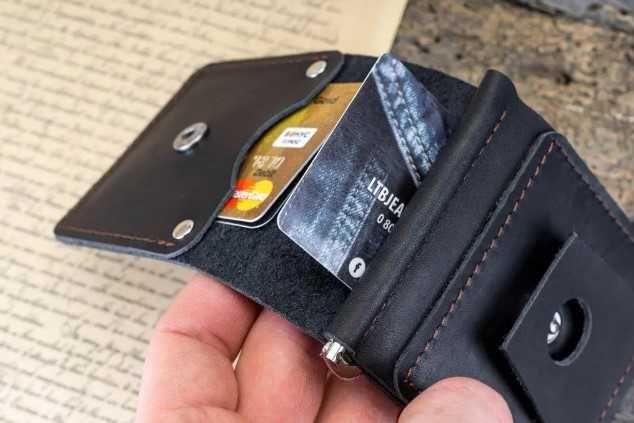 Затиск для грошей з монетницею з натуральної шкіри STAYER чорний