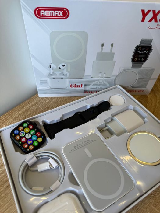 Smartwatch Kit 6 em 1 — Relógio Inteligente com Fones, Power Bank Magnético e Carregador