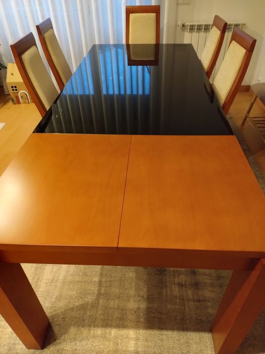Mesa jantar extensível madeira maciça e cadeiras