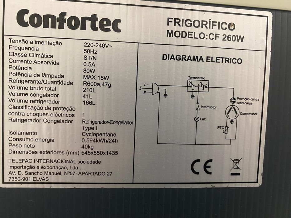 Frigorífico confortec 260 w modelo C F