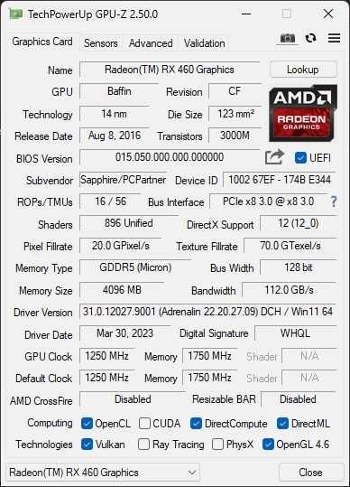 Placa Gráfica RX 460