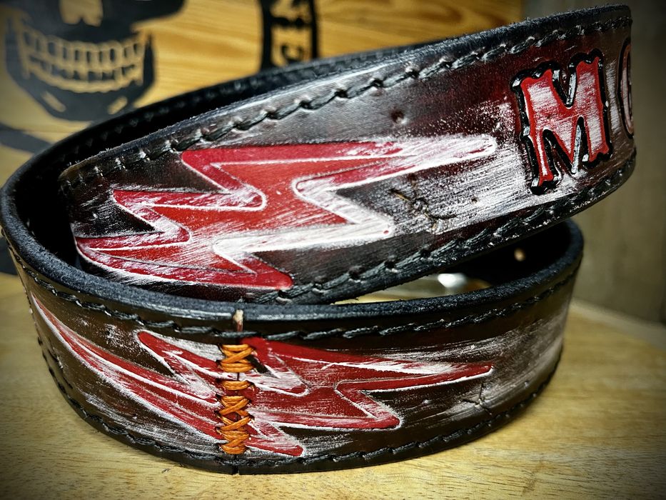 Pasek skórzany handmade rock metal punk rocknroll czaszki