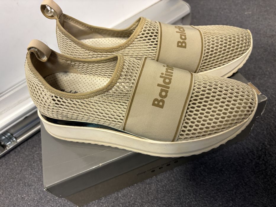 Baldinini sneakers trampki plato koturn na platformie bezowe capuccino