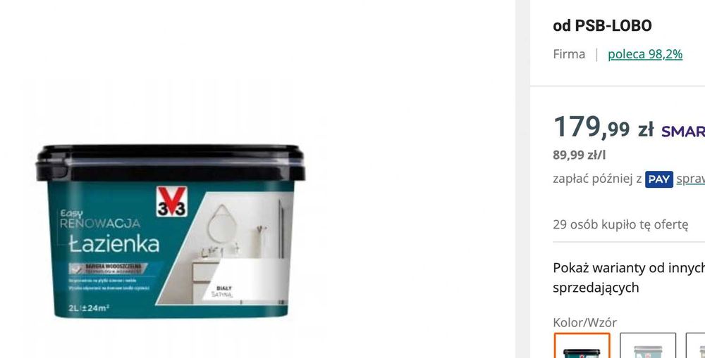 Farba o płytek i mebli V33 Renowacja Łazienka 2L WODOSZCZELNA BIAŁA