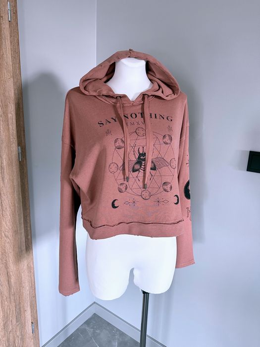 H&M stylizowana bluza z kapturem brudny róż rozm. S