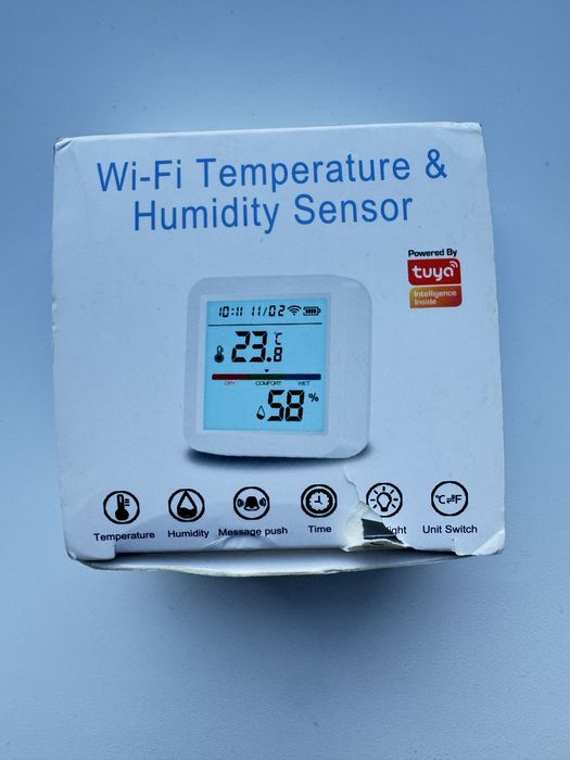 Wi-Fi датчик температури та вологості Tuya, SmartLife з РК дисплеєм