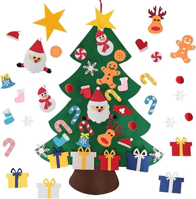 Árvore de Natal Para Criancas de feltro com 25 enfeites + luzes de 3m
