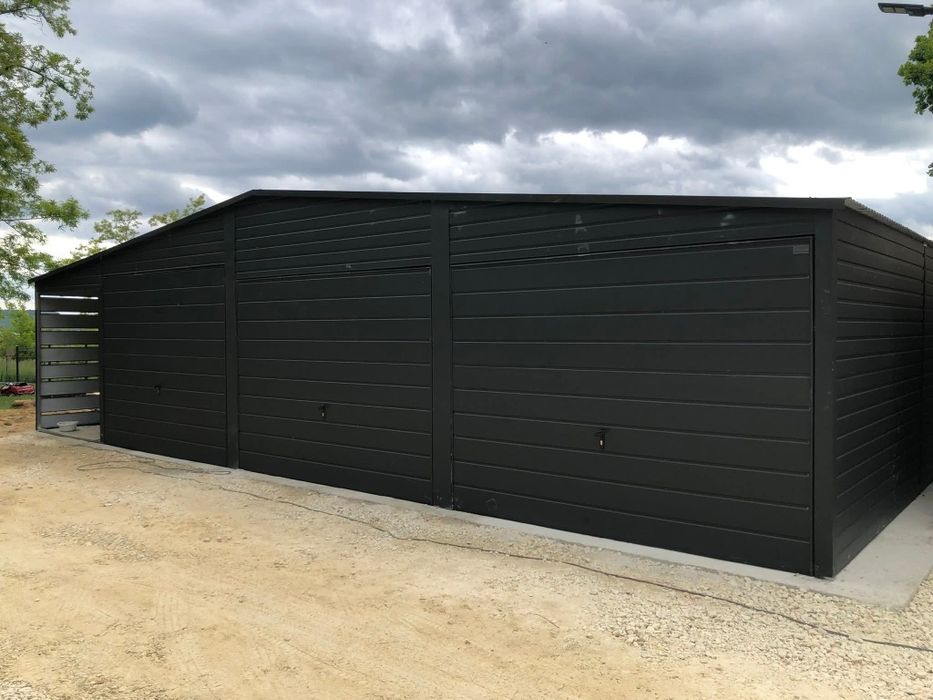 Garaż 9x6+3 m wiaty grafit