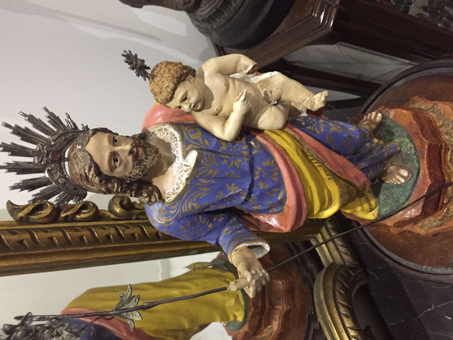 São José com Menino séc XVIII  60cm olhos vidro Pratas