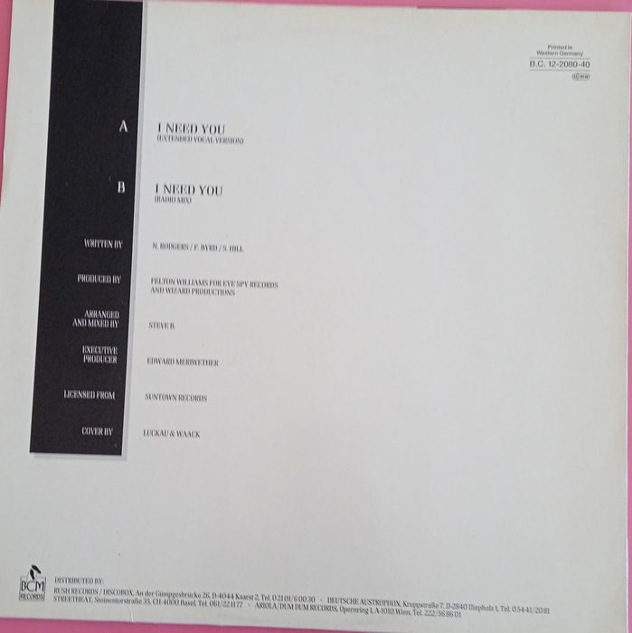 Vinil Maxi B*V*S*M*P - I Need You