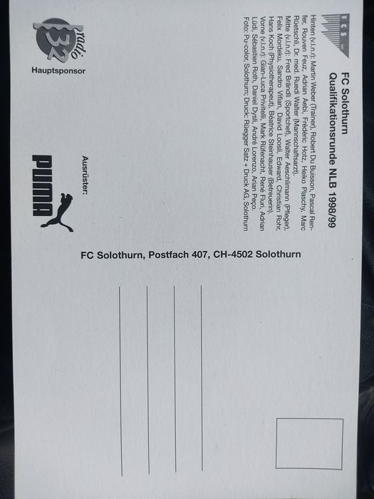 Postal do FC Solothurn Suíça 1998 e 1999