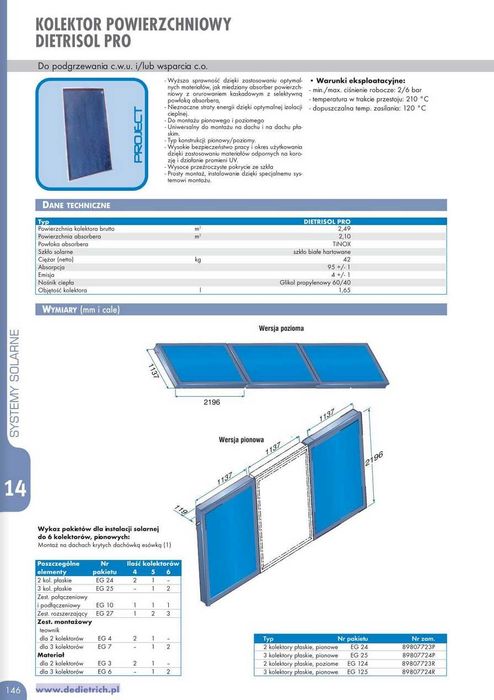 Kolektory Słoneczne -  - De Dietrich | OKAZJA | DIETRISOL PRO