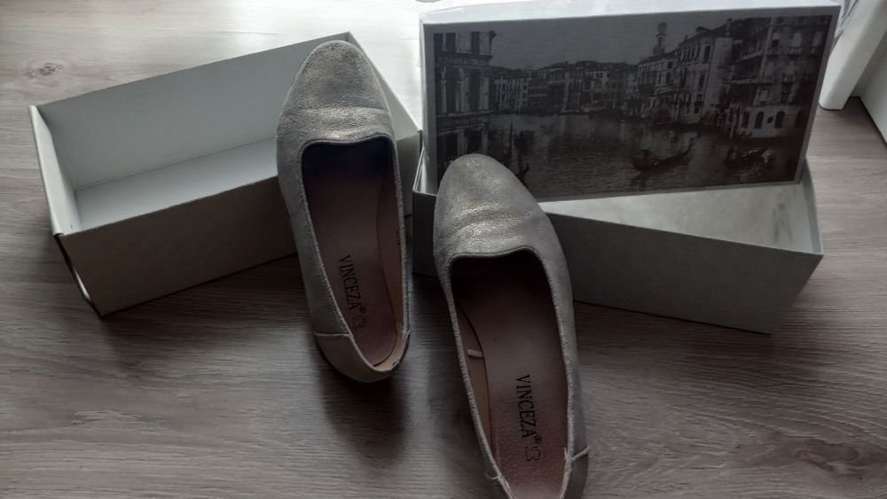 Skórzane buty Venezia 38 szaro złote