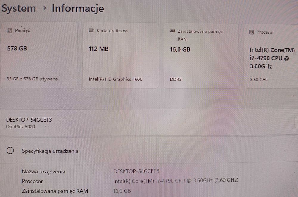 Komputer DELL i5\8GB ram\SSD 120GB+500HDD Windows 11 PRO