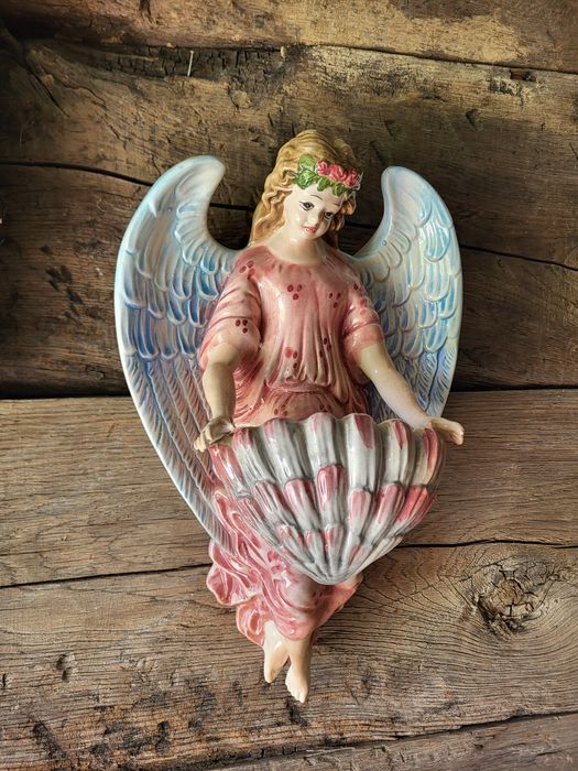 Piękna porcelanowa kropielnica 34 cm Anioł