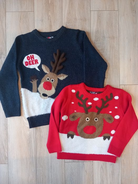 Świąteczne sweterki dla rodzeństwa rozmiar 122 i 134