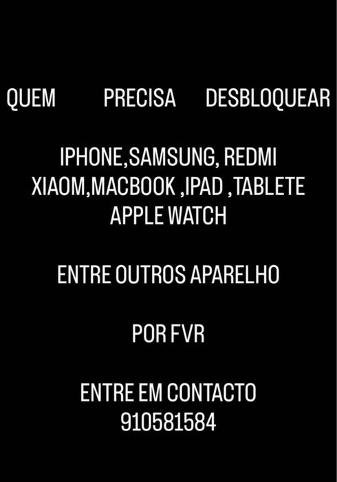 Desbloqueio de iphone macbook apple watch samsung redmi xioami etc