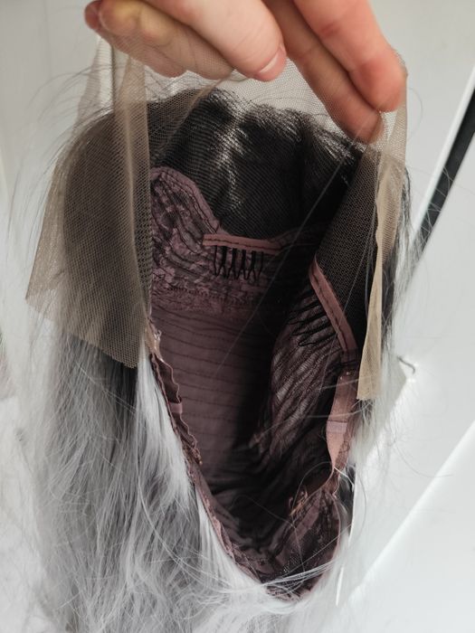 Peruka WIG lace front ombre sombre siwa szara silver długa premium syn