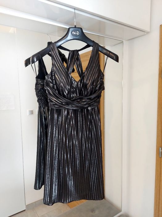 Guess damska sukienka roz S plisowana metaliczna grafitowa