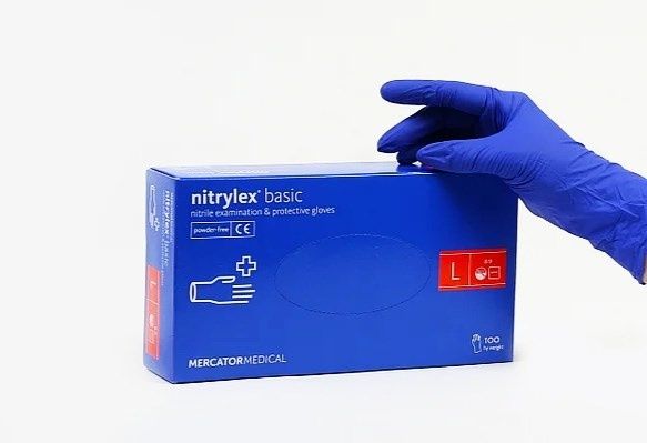 Рукавички нітрилові (розмір L) сині 3,5г Mercator Nitrylex Basic, 100