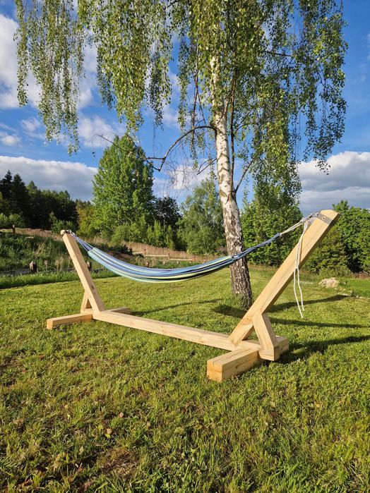 Drewniany, solidny stelaż do hamaka, konstrukcje drewniane/ogrodowe