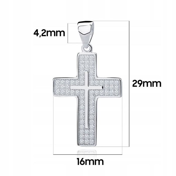 Lśniący Srebrny Krzyżyk Srebro Próby 925 Rodowany Krzyż + Cyrkonie + G