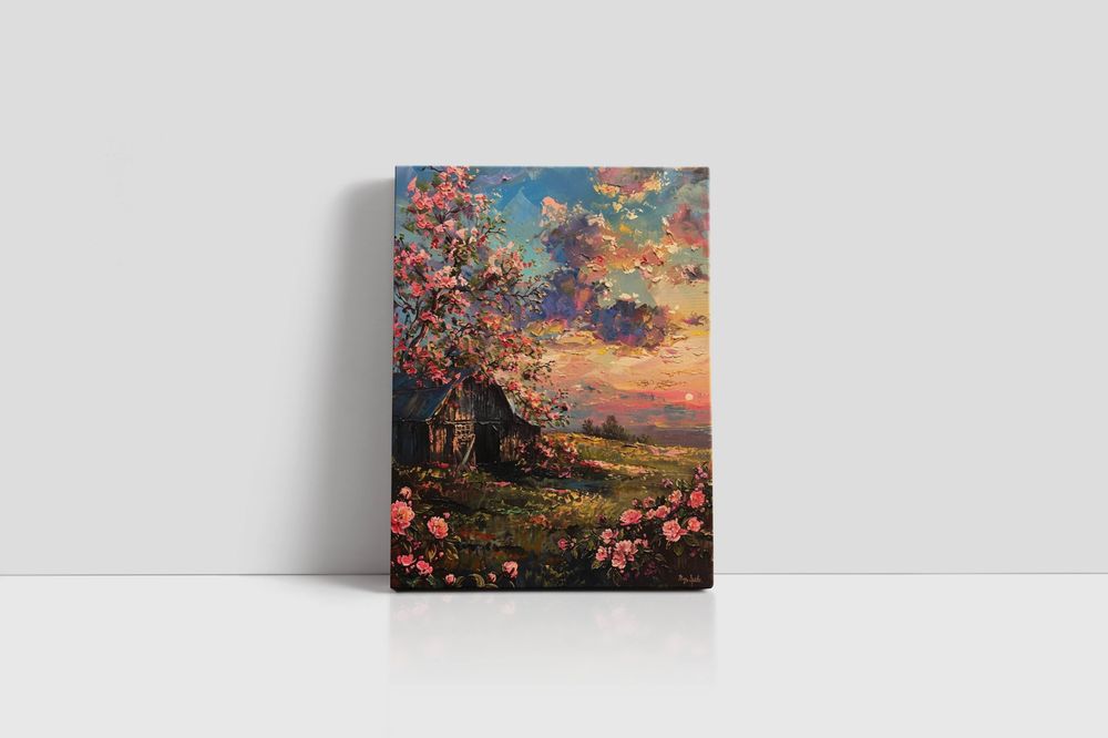 Obraz na płótnie Zachód Słońca nad Kwiatami 60x80 cm